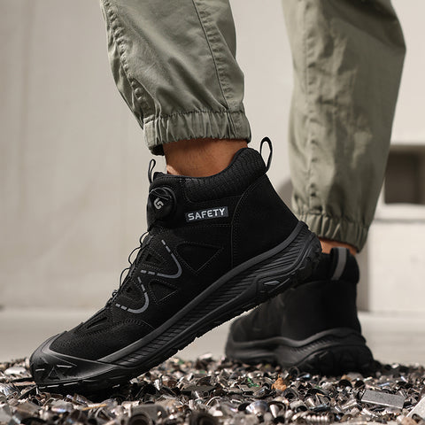 GUYISA safety shoes middle-cut shoelace-free anti-smashing&puncture black