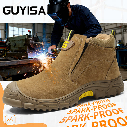 GUYISA welder boots brown spark-resistant anti-smashing&puncture