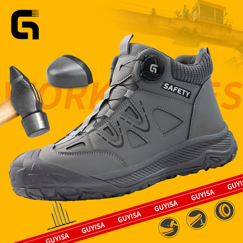 GUYISA safety shoes middle-cut shoelace-free anti-smashing&puncture grey