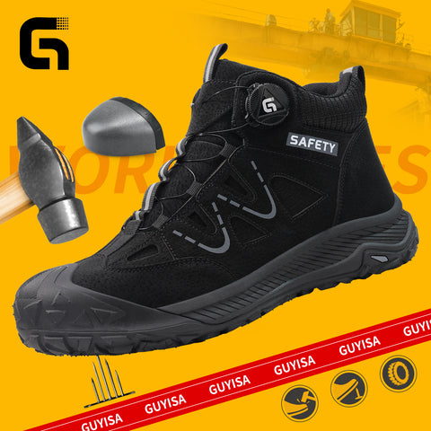 GUYISA safety shoes middle-cut shoelace-free anti-smashing&puncture black