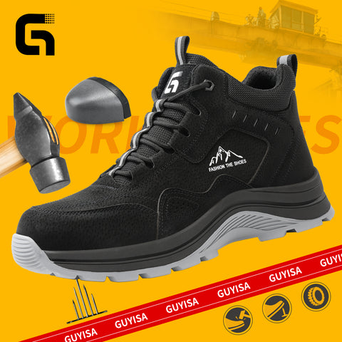 GUYISA safety shoes middle-cut water-repellent anti-smashing&puncture black