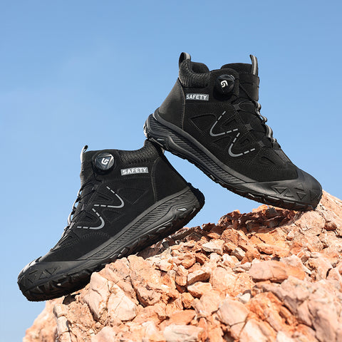 GUYISA safety shoes middle-cut shoelace-free anti-smashing&puncture black