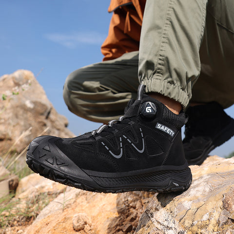GUYISA safety shoes middle-cut shoelace-free anti-smashing&puncture black