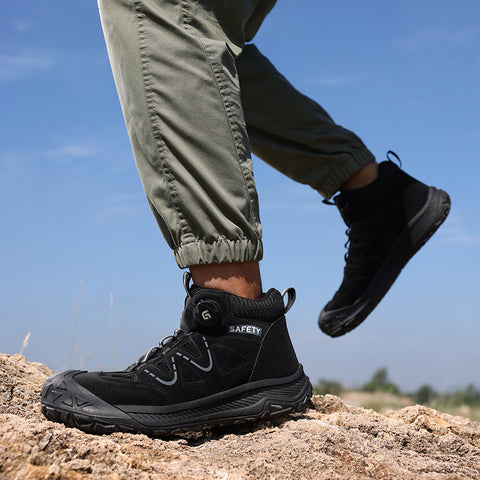GUYISA safety shoes middle-cut shoelace-free anti-smashing&puncture black